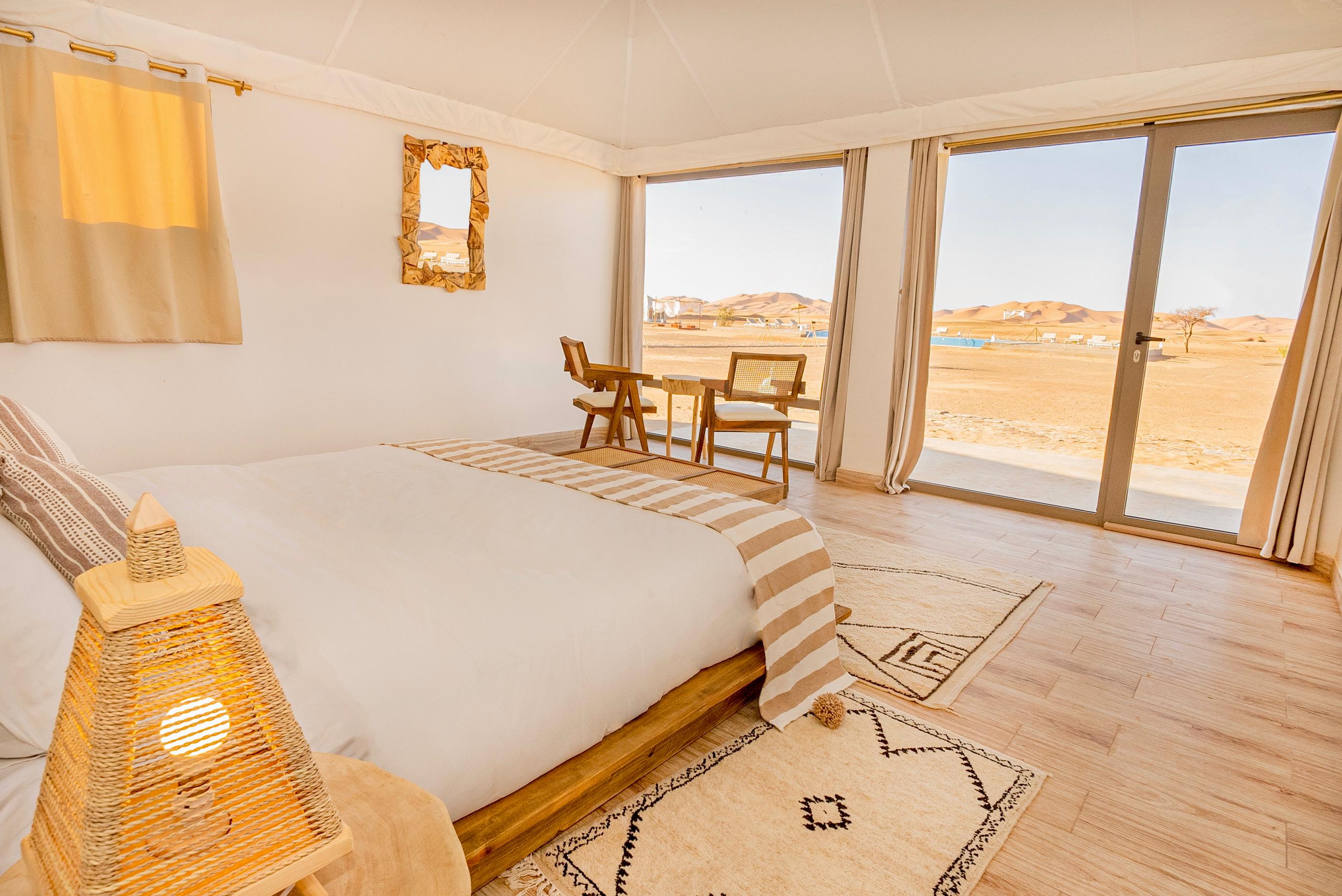 Double Twin Tent interior – luxury desert camp Merzouga, Sahara Royal Resort