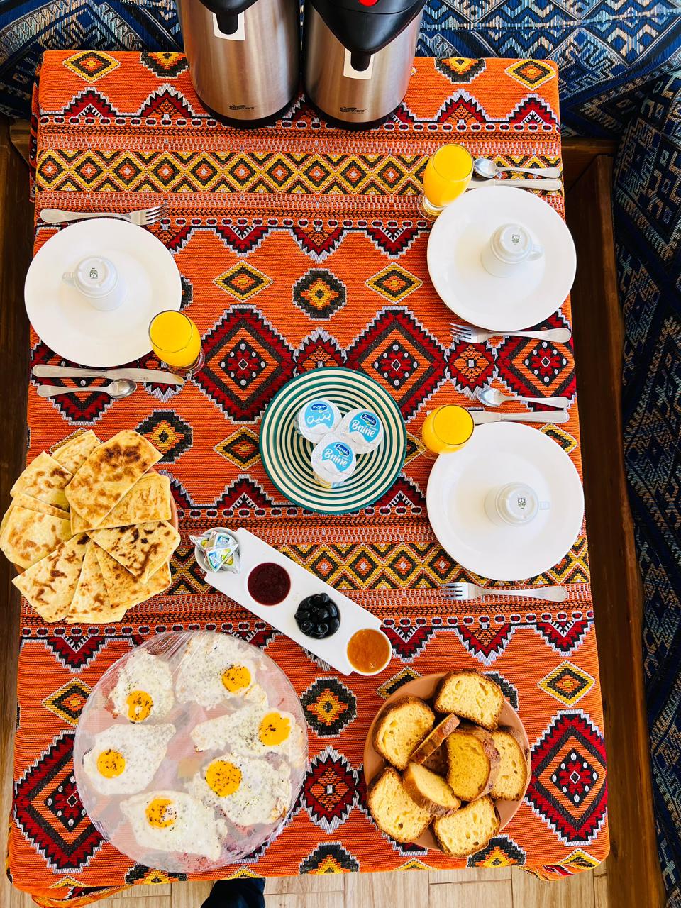 Traditional Moroccan breakfast in the Majlis – Sahara Royal Resort luxury camp