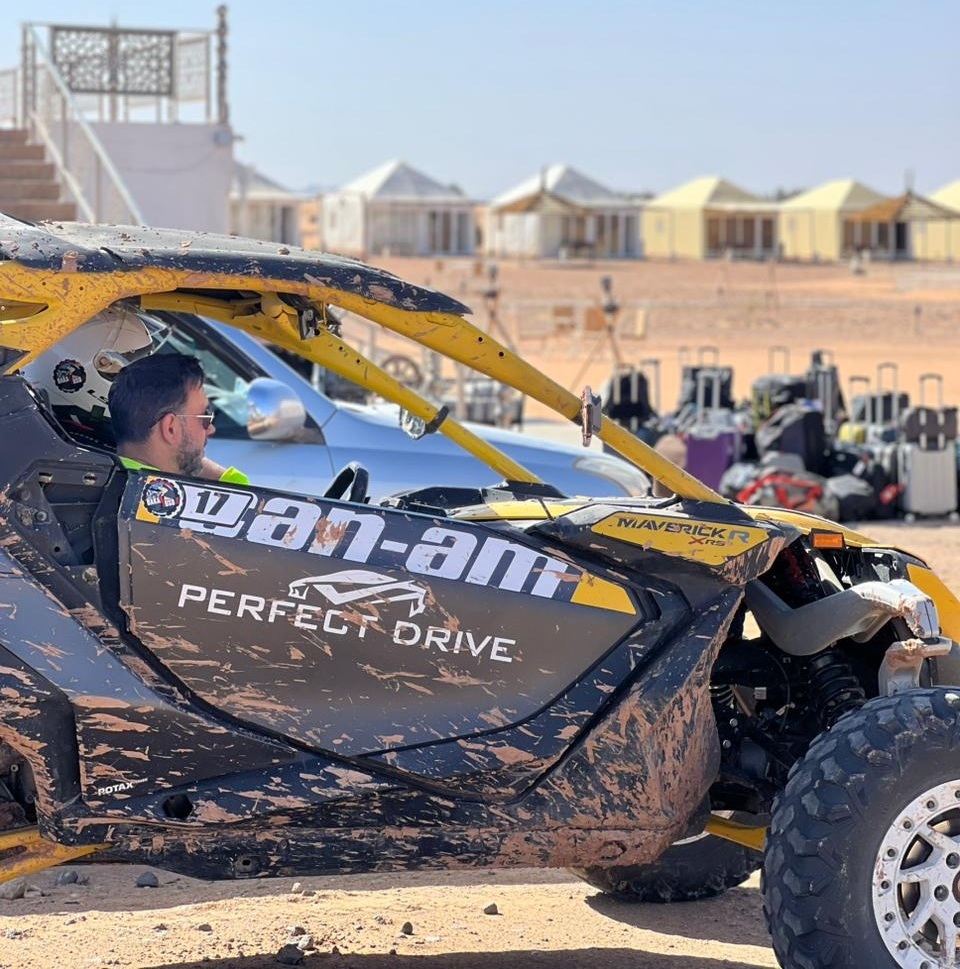 Rally car on Erg Chebbi dunes – desert expedition base at Sahara Royal Resort Merzouga